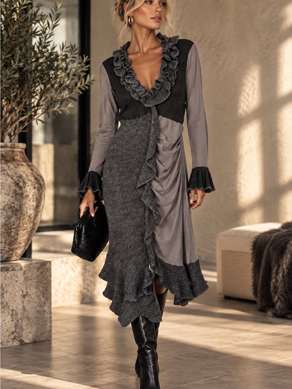 Jane & John Ruffled Avante Gard Midi Dress